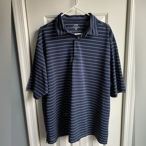 Tri-Mountain Performance Mens Navy White Striped Short Sleeve Polo Size 2XL